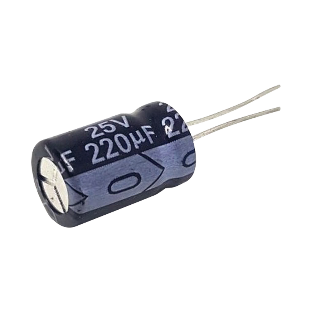 Capacitor Electrolítico Radial de Aluminio, 220 µFd, 25 Vcc, 105 °C, 8 x 11 mm.