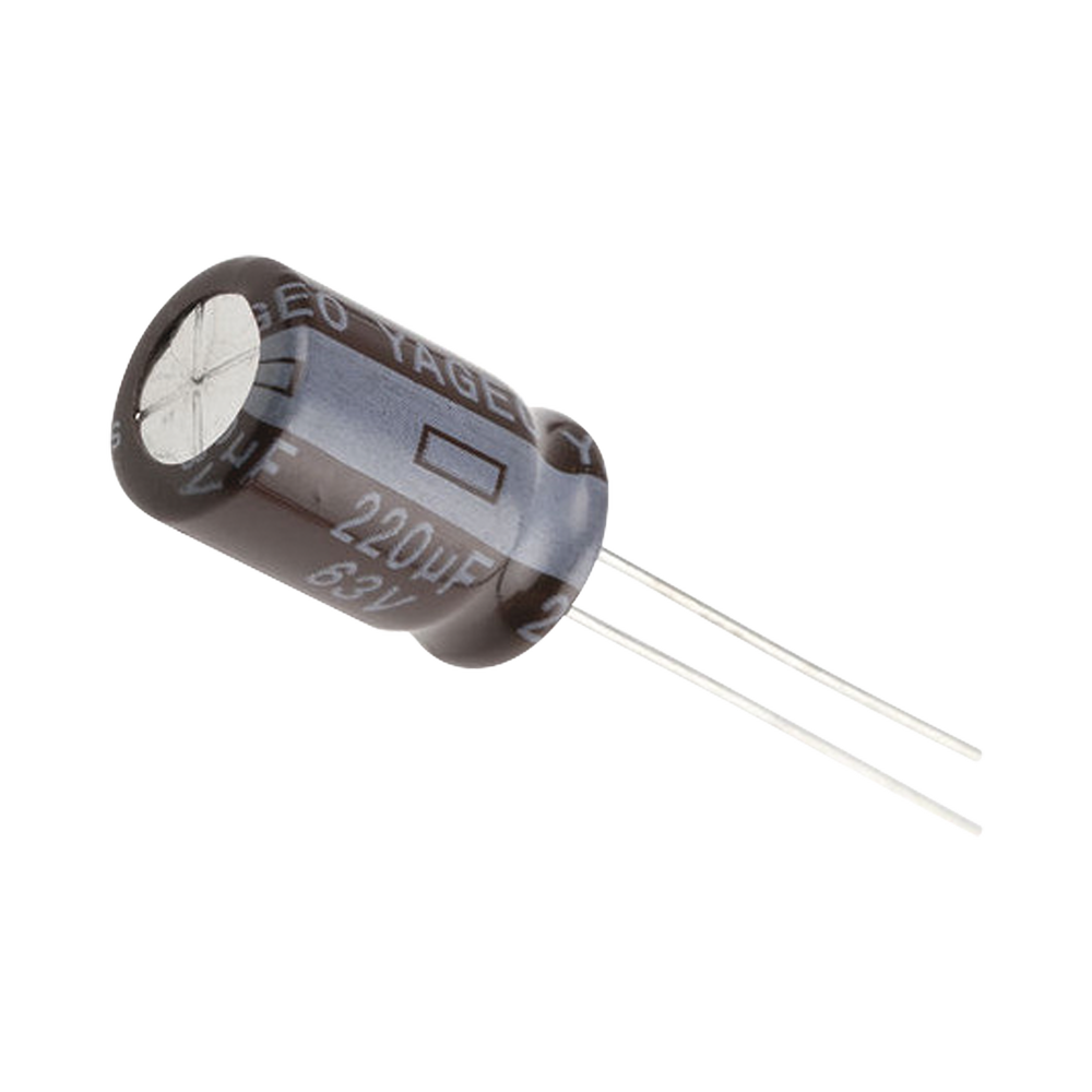 Capacitor Electrolítico de Aluminio, Radial de 220 µFd, 63 Vcc, 105 °C, 10 x 15 mm.