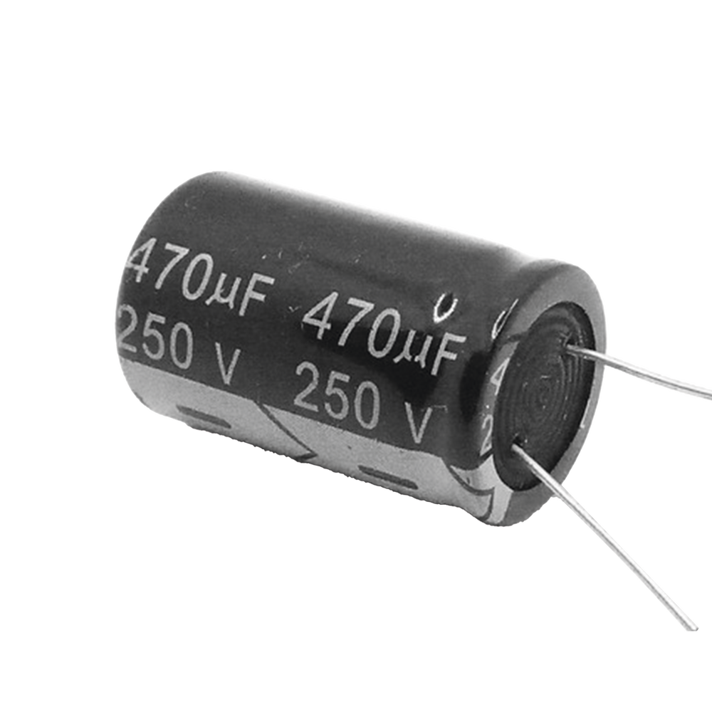 Capacitor Electrolítico de Aluminio, Radial de 470 µFd, 250 Vcc, 105 °C, 25 x 40 mm.