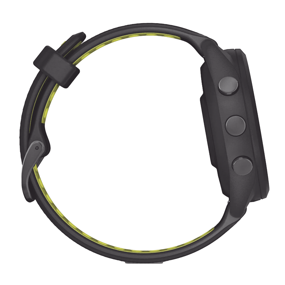 Forerunner® 265S, Bisel y carcasa en negro con correa de silicona en negro/amarillo - Image 5