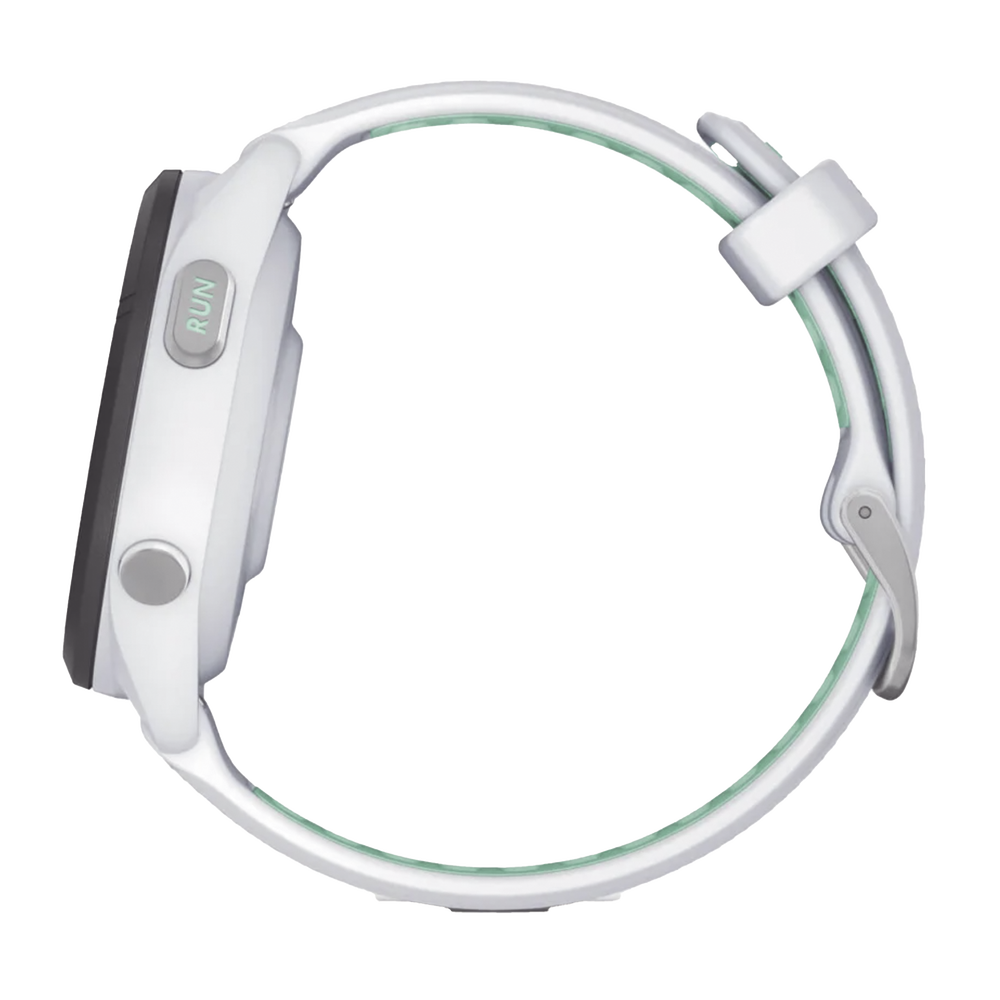 Forerunner® 265S, Bisel negro con carcasa en blanco y correa de silicona en blanco/verde - Image 4