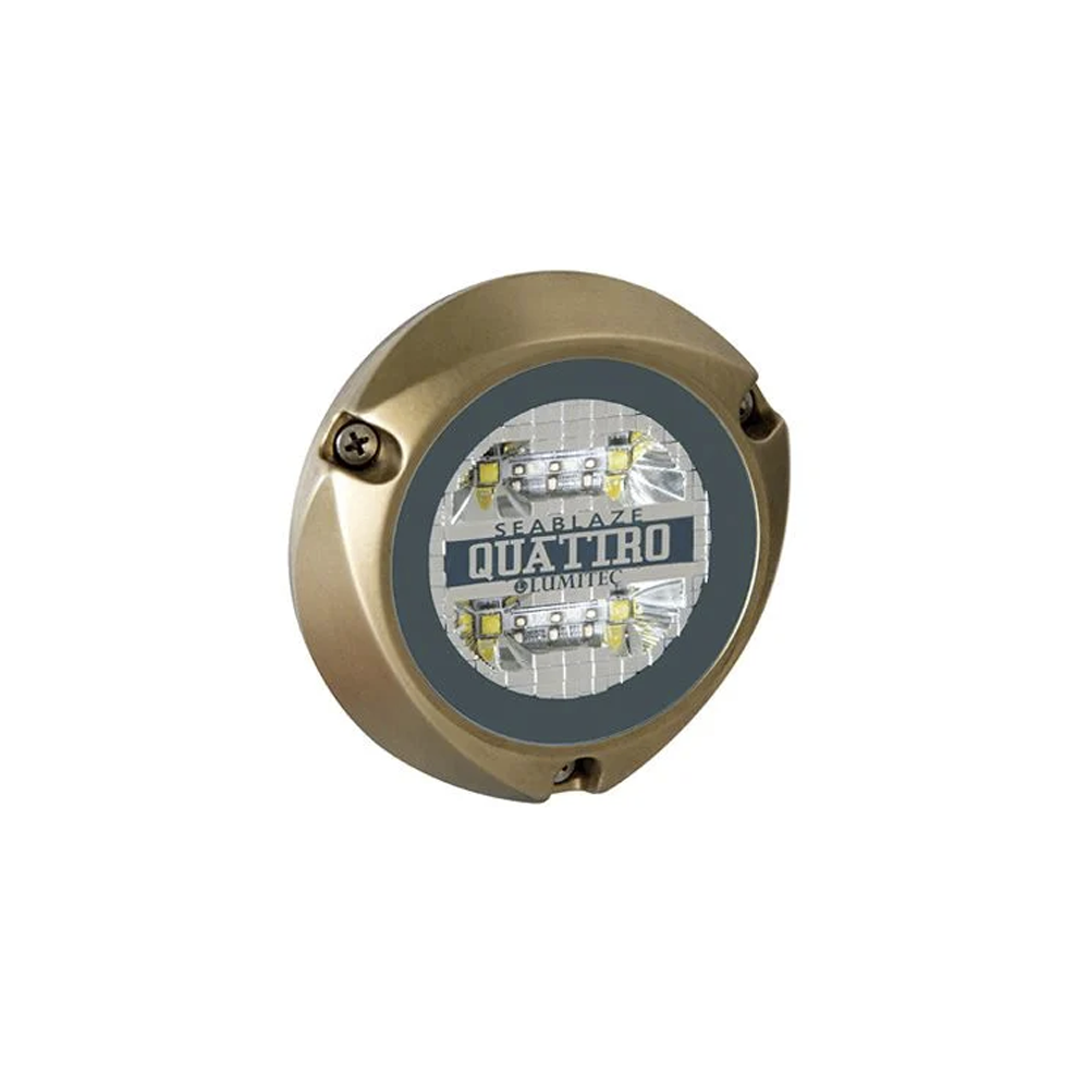 Luz led marina sumergible SeaBlaze Quattro, emite luz de color blanco y azul de 2000 lúmenes, fabricada en bronce naval con grado de protección IP68. - Image 3