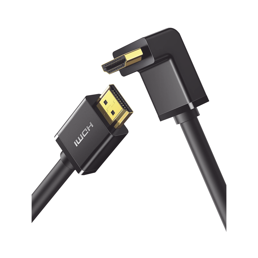 Cable HDMI 2.0 en Angulo de 90° / 2 m / 4K@60Hz / HDR / 3D / HEC (Canal Ethernet HDMI) / ARC (Canal de Retorno de Audio / CEC / 32 canales de Audio / HDCP 2.2 / Dolby Atmos / 18 Gbps / Blindaje Múltiple