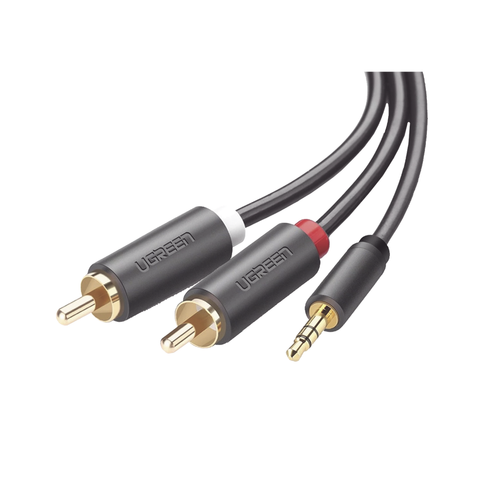 Cable Adaptador de 3.5mm Macho a 2 RCA Macho / 3 Metros (9.84 Pies) / Color Gris / Blindaje M?ltiple / ABS / Alta Calidad
