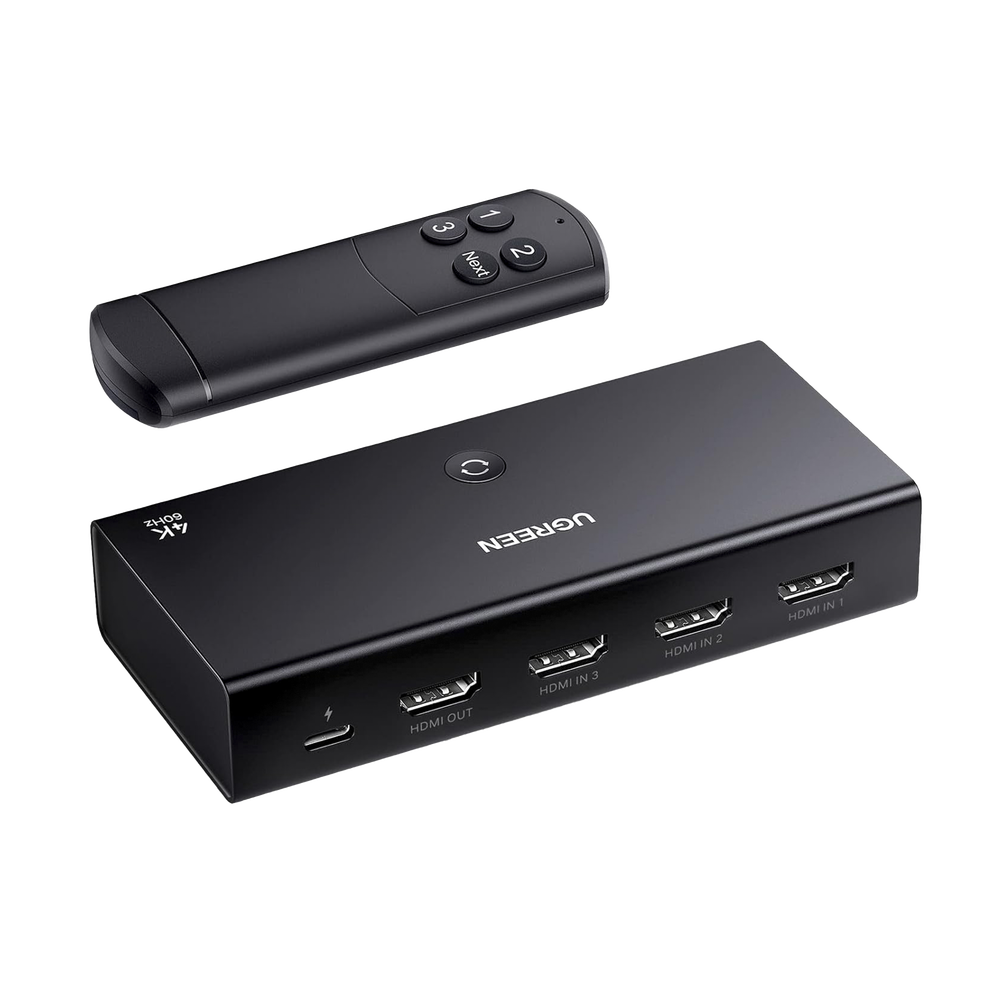 Conmutador HDMI Switch 4@60Hz | 3 Entradas a 1 Salida | 3D | HDR | Dolby Atmos | DTS5.1/7.1 | HDCP2.2 | PCM2.0 | HDMI2.0 | Reduce el Retraso y la perdida de fotogramas | Incluye Control Remoto.