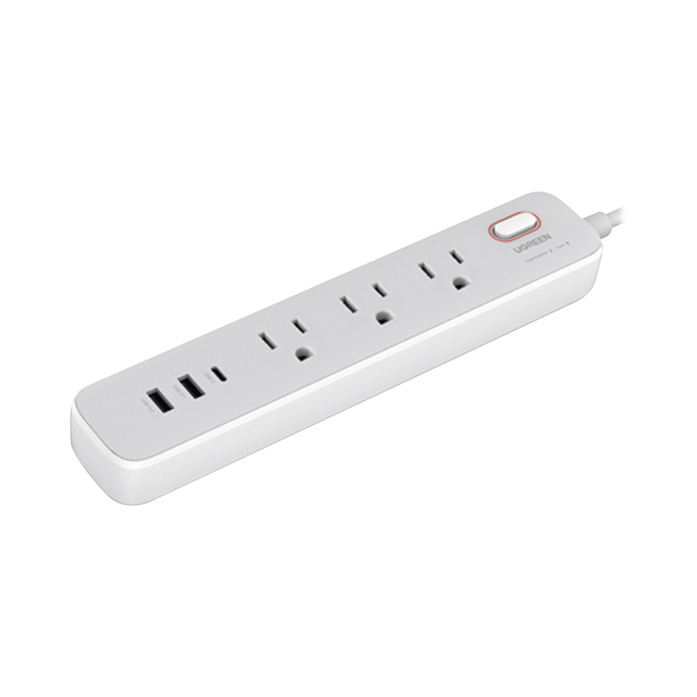 Regleta de Alimentación 30W 2 USB-A + 1 USB-C + 3 Salidas AC / Carga de Alta Velocidad / Salida USB-C PD de 30W (GaN) / Salidas AC Tipo B / Protección Contra Sobretensiones / 6 en 1