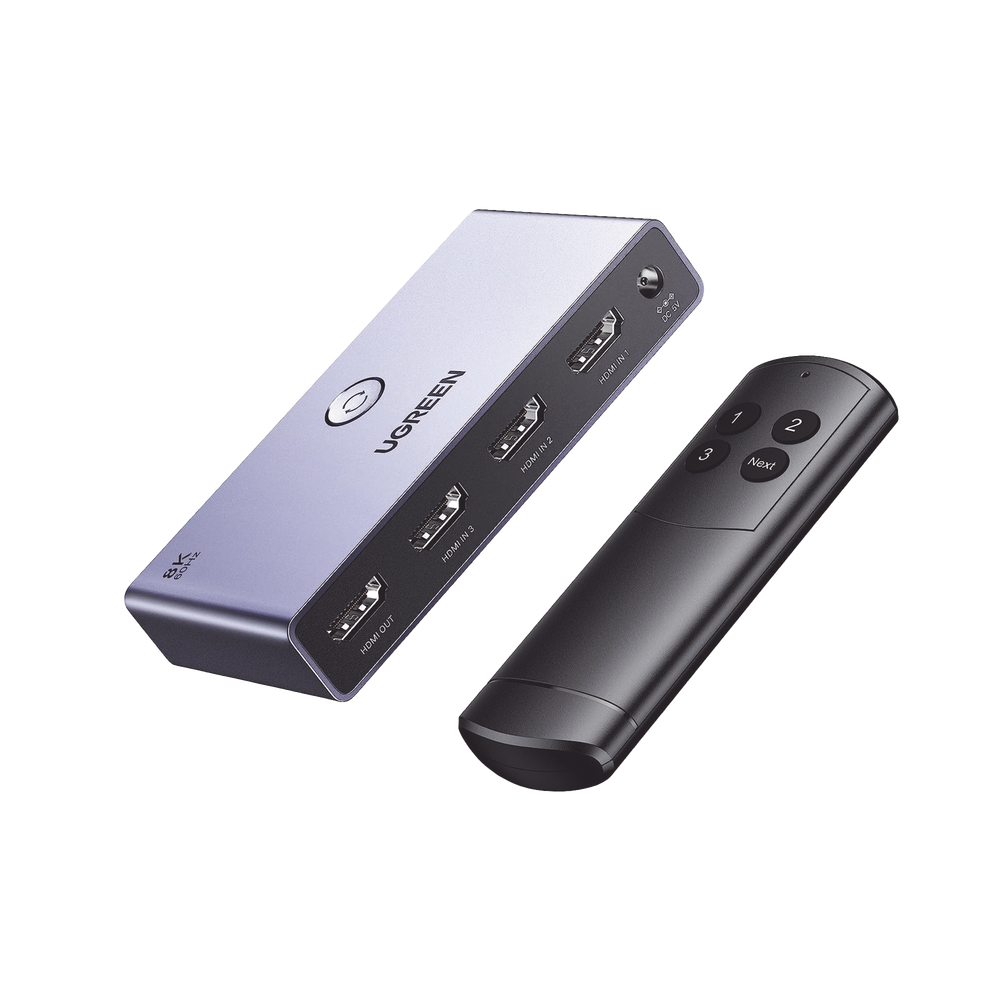 Switch (Splitter) 8K HDMI 2.1 / 3 Entradas 1 Salida / Incluye Control Remoto / Soporta 8K@60Hz 4K@120Hz 4K@60Hz 3D / HDR / HDCP 2.3 / Carcasa de Aluminio.