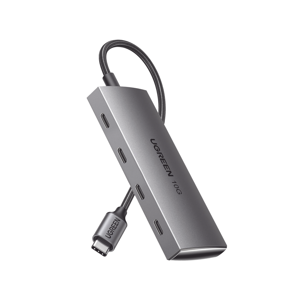 HUB USB-C 3.2 10 Gbps 4 en 1 | 4 Puertos USB-C 3.2 | Thunderbolt | Compatible con MacBook, Chormebook, iMac, iPad Pro, iOS, Windows, Mac OS, Android | Excelente Disipación de Calor | Carcasa de Aluminio | Cable de Nylon Trenzado.