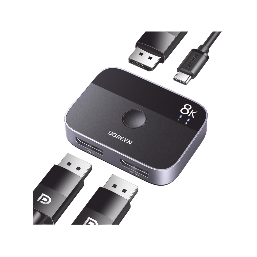 Conmutador DP 1.4 8K | Display Port Splitter 2 Entradas a 1 Salida | Bidireccional | 3D | HDR10+ | Dolby Atmos | 240Hz | 48Gbps | Compatible Free-Sync/G-Syng | Sincronización de Audio | Potentes Chips de Última Generación.