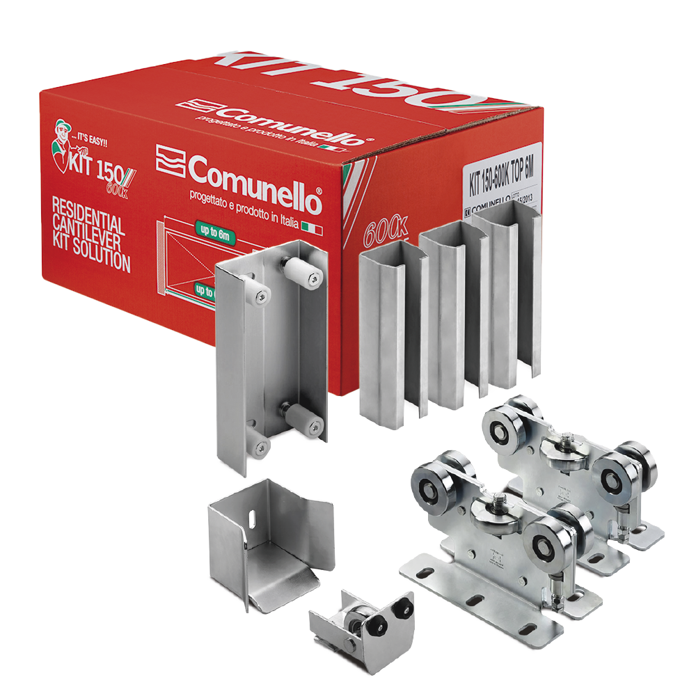 KIT para puertas autoportantes de hasta 3 m y 600 kg con guia para puertas corredizas