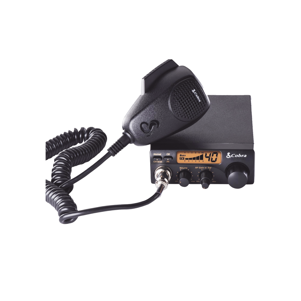 Radio móvil en banda CB de 40 canales en modulación AM con pantalla monocromática y función de PA