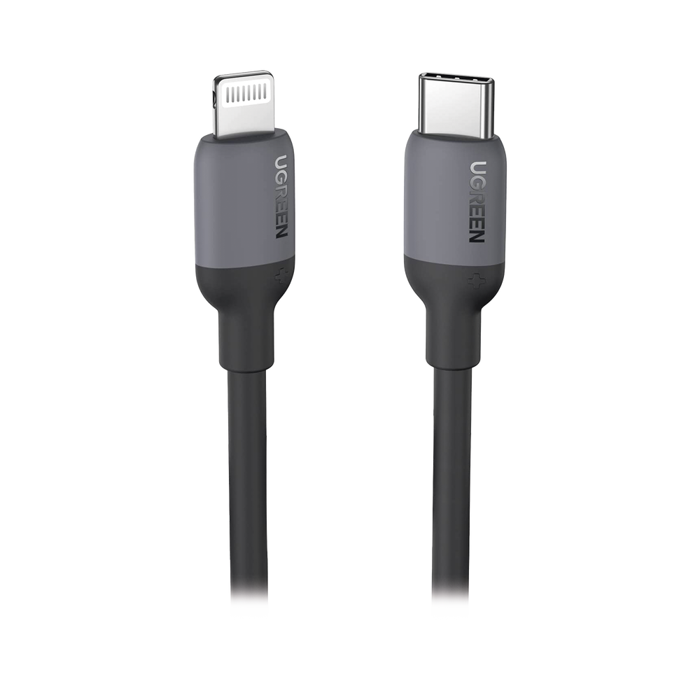 Cable USB-C a Lightning / Certificado MFi / 1 Metro / Adecuado para iPhone, iPad, iPod / Carga Rápida PD 20W / Sincronización de Datos de hasta 480 Mbps / Goma de Silicona y TPE. / Suave al Tacto / Color Negro