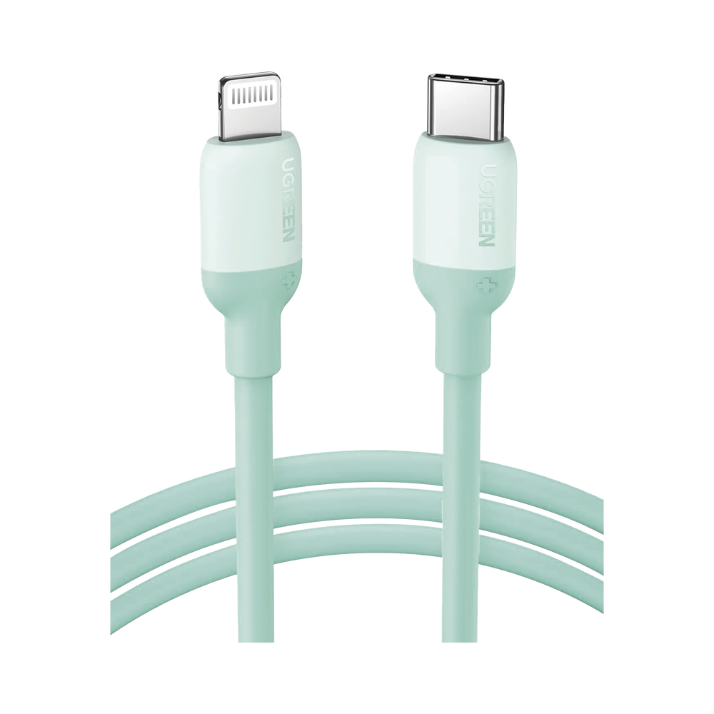 Cable USB-C a Lightning / Certificado MFi / 1 Metro / Adecuado para iPhone, iPad, iPod / Carga Rápida PD 20W / Sincronización de Datos de hasta 480 Mbps / Goma de Silicona y TPE. / Suave al Tacto / Color Green