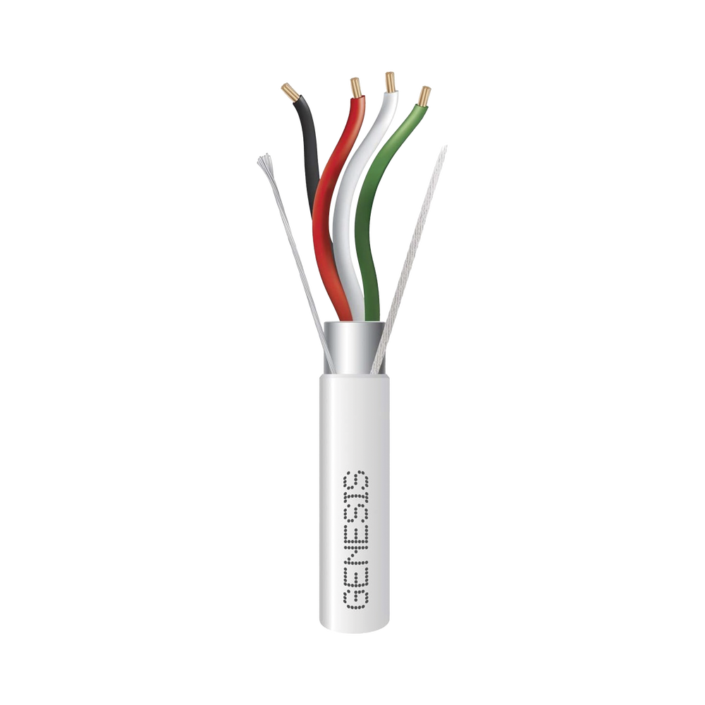 Bobina de 305 Metros (1000 Pies) de Cable 4 x 22 AWG BLINDADO / RISER / Color Blanco / Para Aplicaciones de Audio, Seguridad y Control