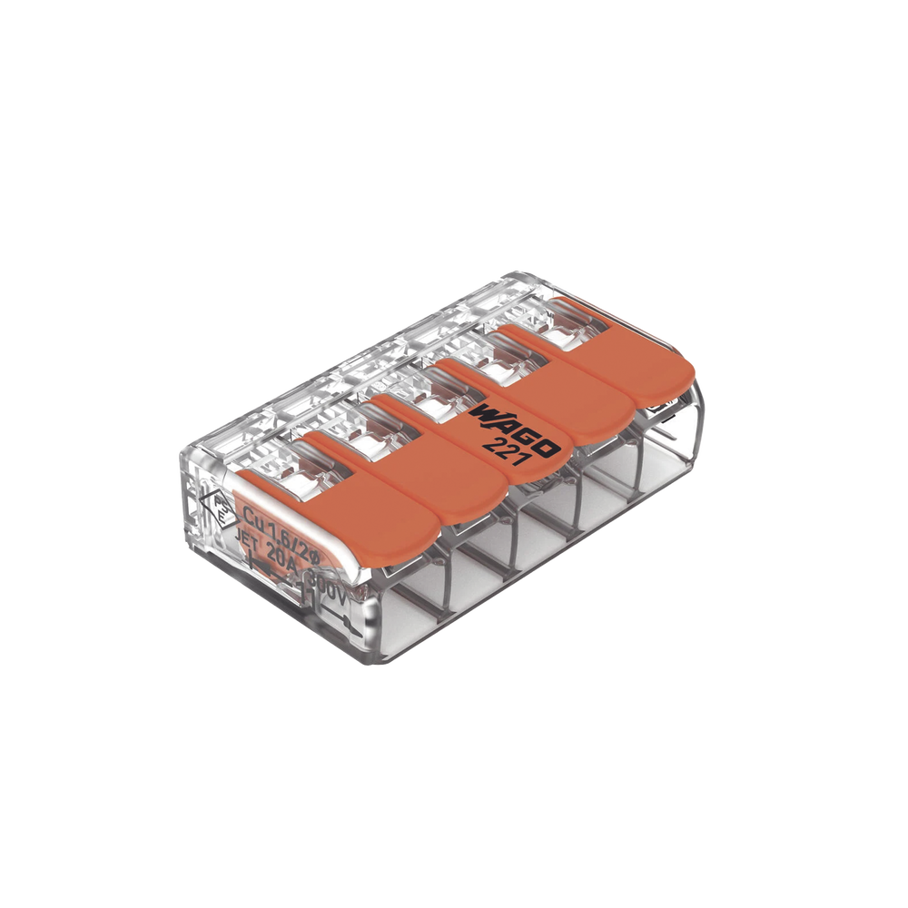 Conector Eléctrico / Borne de Conexión con Palancas / 5 Puntos / 32A 450V / CAGE CLAMP® / Policarbonato Transparente / Para 0.14-4 mm²