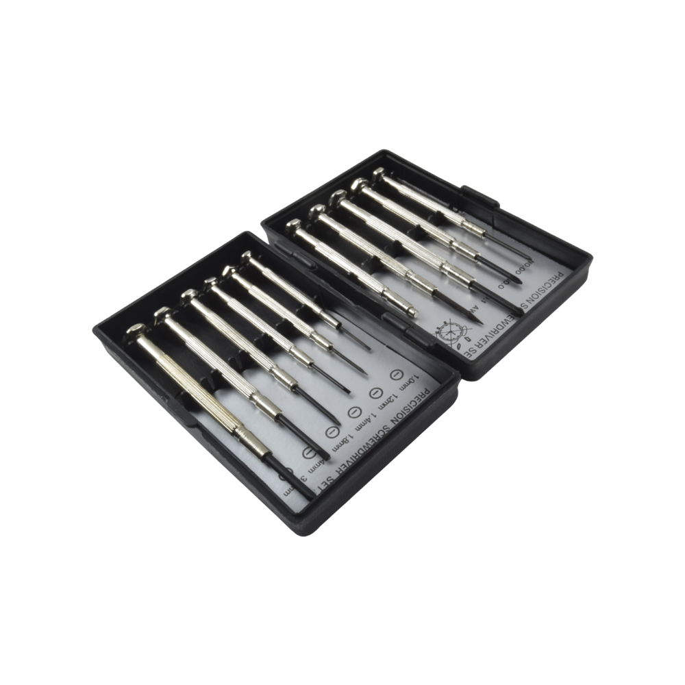 Juego de 11 Mini-desarmadores de Precisión; 6-Planos, 3-Phillips, 1-Punzón y 1-Magneto, almacenados en estuche de plástico. - Image 3