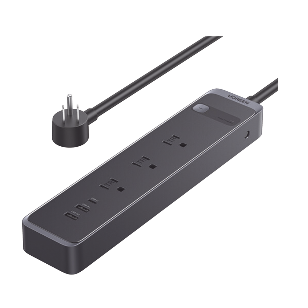Regleta con Protector Contra Sobretensiones | 3 Salidas de CA NEMA 5-15R | 1 Salida USB-C PD de 30 W | 2 Puertos USB-A | Protección Contra Sobretensiones de 1600 julios | Cable 1.8m | Color Negro.