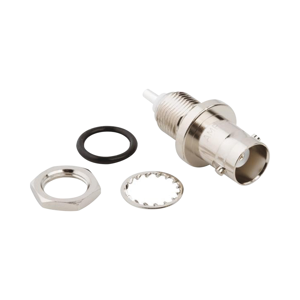 Conector BNC Hembra para Chasis en Doble D Plano, 4 GHz, Amphenol UG-657/U, Níquel/ Plata/ Teflón.