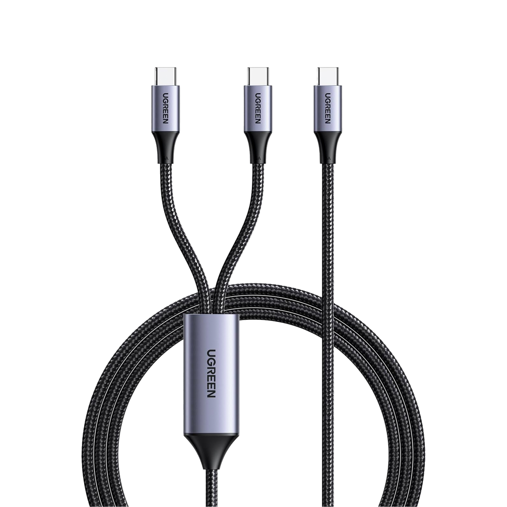 Cable USB-C a Y (USB-C & USB-C) | 1.5 Metros | Carga Rápida de hasta 100W | PD3.0 | QC4.0/3.0/2.0 | FPC | AFC | Protección Integrada| Caja de Aluminio | Nylon Trenzado | Amplia Compatibilidad | Color Negro.