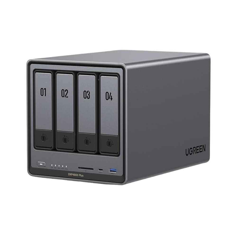 NAS UGREEN NASync DXP4800 Plus / Procesador Intel Pentium Gold 8505 5 Núcleos / 4 Bahías SATA + 2 M.2 NVMe PCIe 4.0 / 8GB DDR5 Expandible a 64GB / 10GbE + 2.5GbE / USB 3.2 Gen 2 Tipo C / HDMI 4K / Sistema Almacenamiento Conectado Red