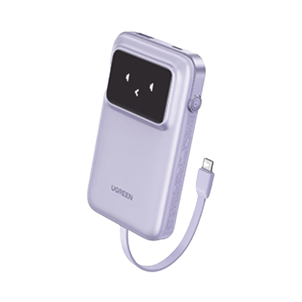 Power Bank Serie Uno | 10000mAh | 30W | con Cable USB-C Incorporado | 2 Salidas 30W Max. | Pantalla Inteligente | Carcasa Ignifuga | Aprobado por Aerolíneas.| Color Purple.