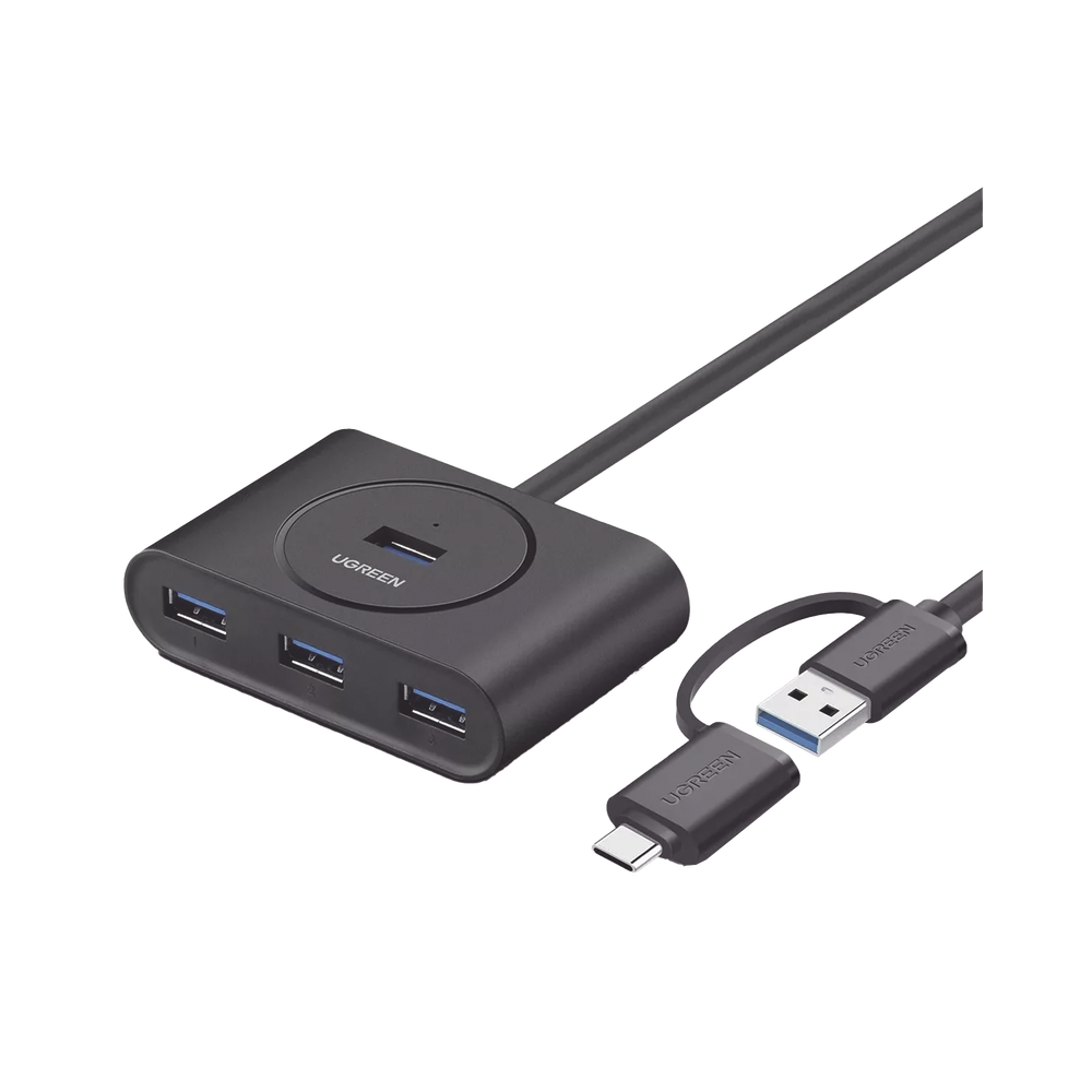HUB USB-A y C 3.0 4 en 1 | Con Conector USB-C y USB-A | 4 Puertos USB-A 3.0 (5Gbps) | Cable de 25cm | Indicador Led | Ideal para Transferencia de Datos | Entrada Micro USB para alimentar equipos de mayor consumo.