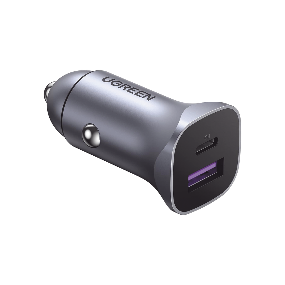 Cargador de Auto 30W | 2 Puertos USB-A y USB-C | Carga R?pida | Compatible con Veh?culos de 12 y 24 VCD | PD3.0, QC4.0, SCP, PPS | Indicador Led | Dise?o Compacto | Chip Inteligente | Caja de Aluminio