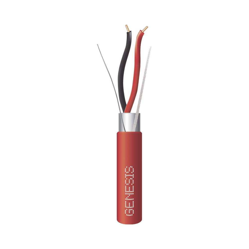 Bobina de 152 Metros (500 Pies) de Alambre / 2 x 18 AWG / Riser / BLINDADO / Tipo FPLR / Color Rojo / Para Aplicaciones en Sistemas de Detecci?n de Incendio y Sistemas de Evacuaci?n