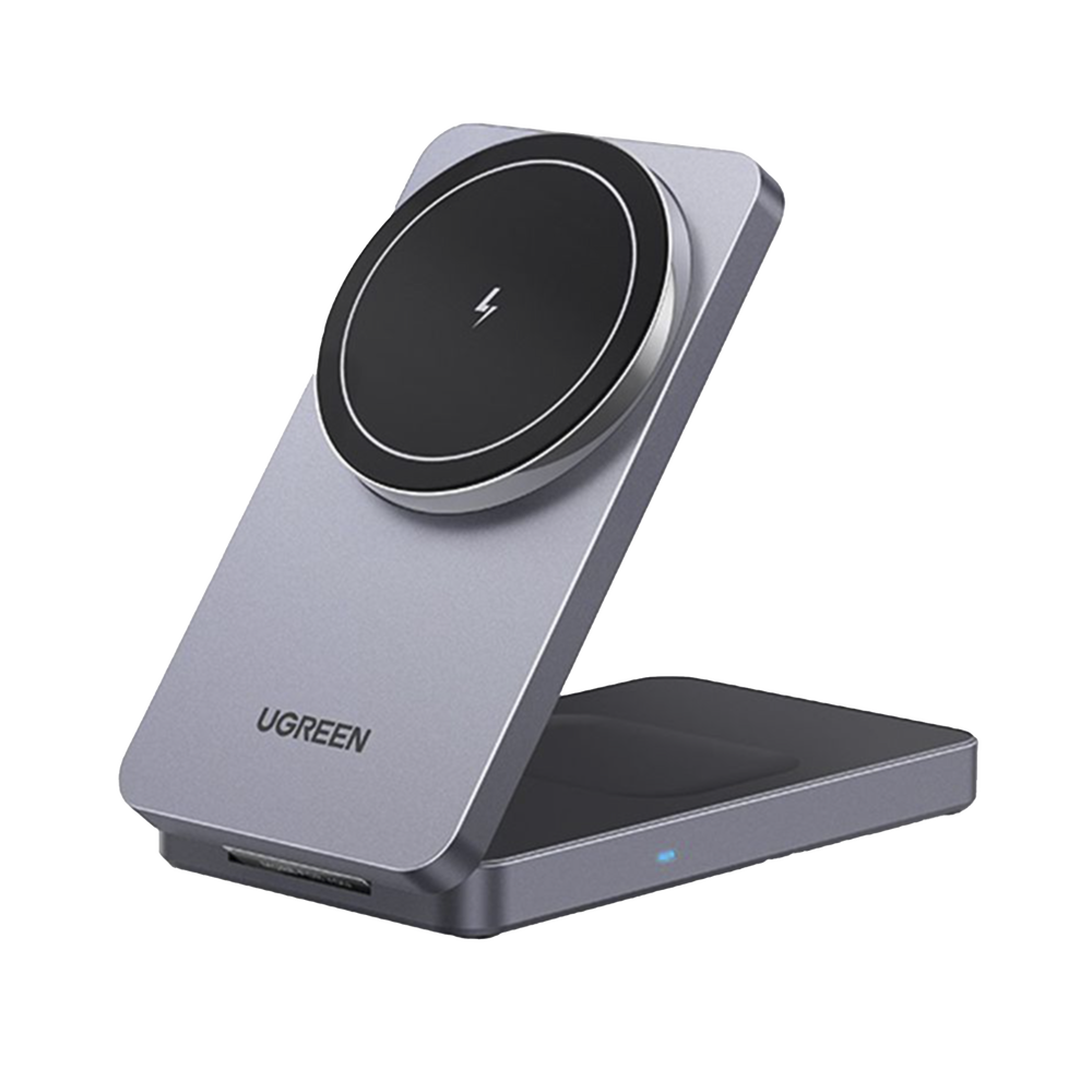 Cargador Inalámbrico 2 en 1 20W / Tecnología Qi2 15W Certificada / Carga Simultánea iPhone y AirPods / Ángulo Ajustable 70° / Diseño Plegable y Portátil / Compatibilidad Universal