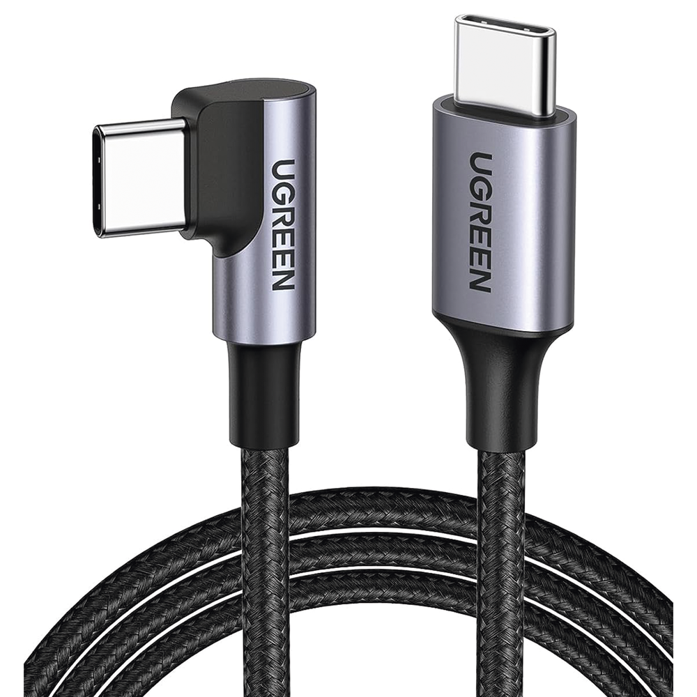 Cable USB-C a USB-C | 1 Metro (3.28 Pies) | Conector con ?ngulo Recto de 90? | Carga R?pida de hasta 60W | 480 Mbps | PD3.0 | QC4.0/3.0/2.0 | FPC | AFC | Protecci?n Integrada | Caja de Aluminio | Nylon Trenzado | Color Negro