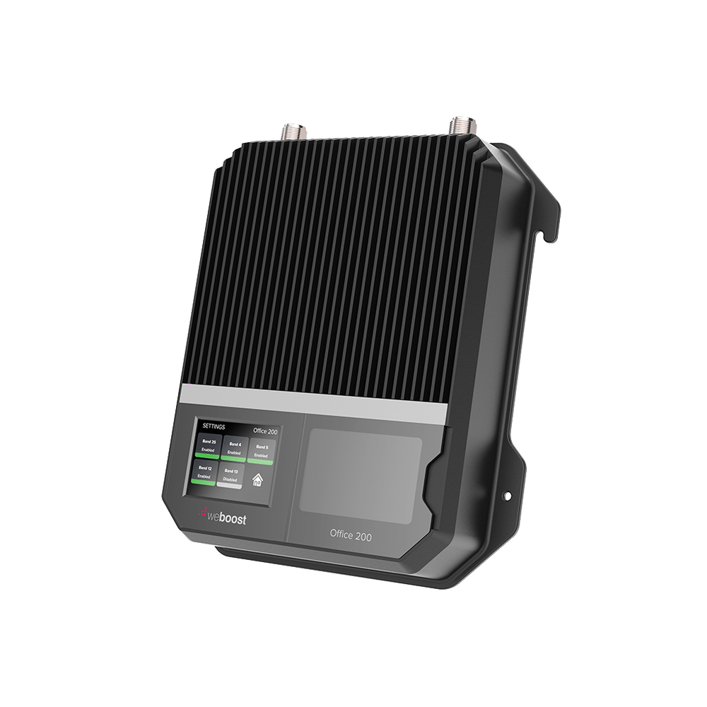 Amplificador Office 200 para 4G, 3G, 2G y llamada VoLTE y convencional. Especial para personalizarlo con antenas, cables y accesorios de acuerdo al requerimiento de la instalación. Puede cubrir áreas de hasta 1600 Metros Cuadrados