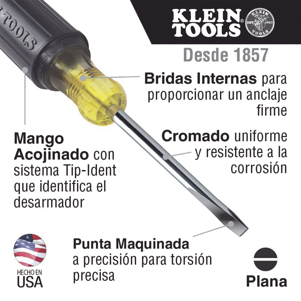 Desarmador de Punta Plana de 10 mm con Mango Acojinado de 203 mm. - Image 2