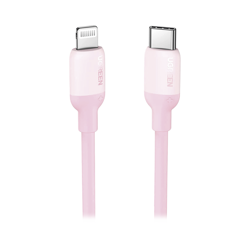 Cable USB-C a Lightning / Certificado MFi / 1 Metro / Adecuado para iPhone, iPad, iPod / Carga Rápida PD 20W / Sincronización de Datos de hasta 480 Mbps / Goma de Silicona y TPE. / Suave al Tacto / Color Pink