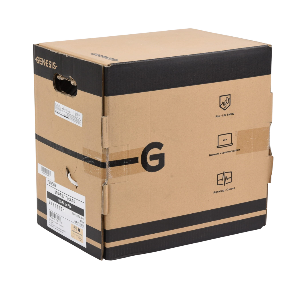 Bobina de Cable de 305 Metros (1000 Pies) UTP Cat6 Riser / Color Blanco / UL, CMR, Probado a 350 Mhz / Para Aplicaciones de CCTV, Redes de Datos, IP Megapixel, Control RS485