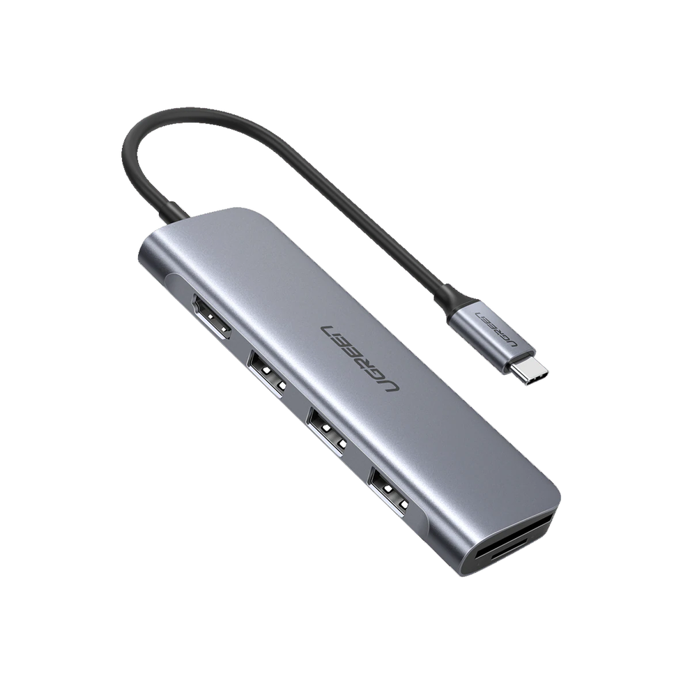 HUB USB-C Multipuertos / HDMI 4K@30Hz / 3 Puertos USB-A 3.0 / Lector Tarjeta SD+TF (Uso Simultáneo) / 6 en 1 / Carcasa de Aluminio.