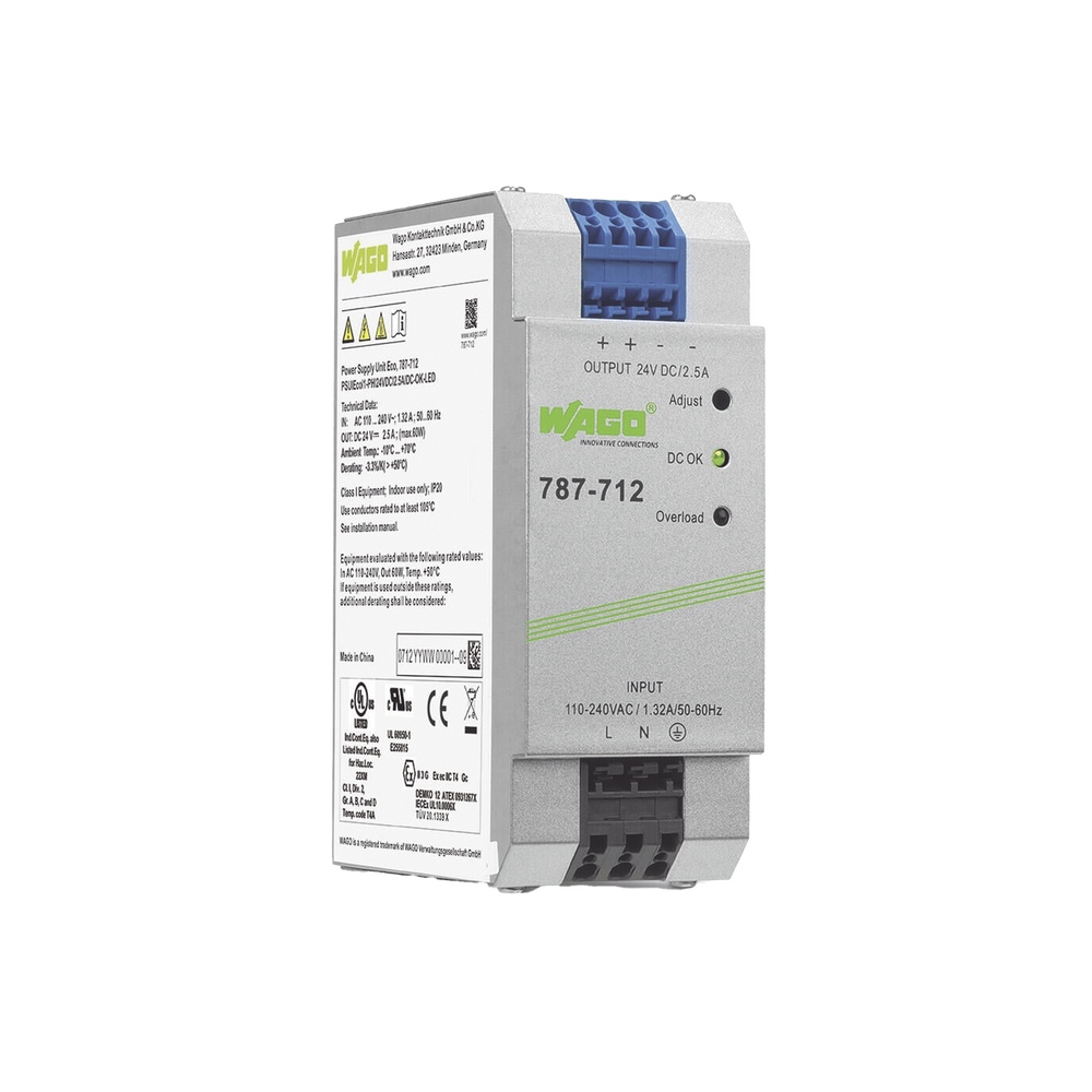 Fuente de Alimentación / ECO / Monofásico / 24V DC / 2.5A / 60W / SELV-PELV / CAGE CLAMP® / Carril DIN