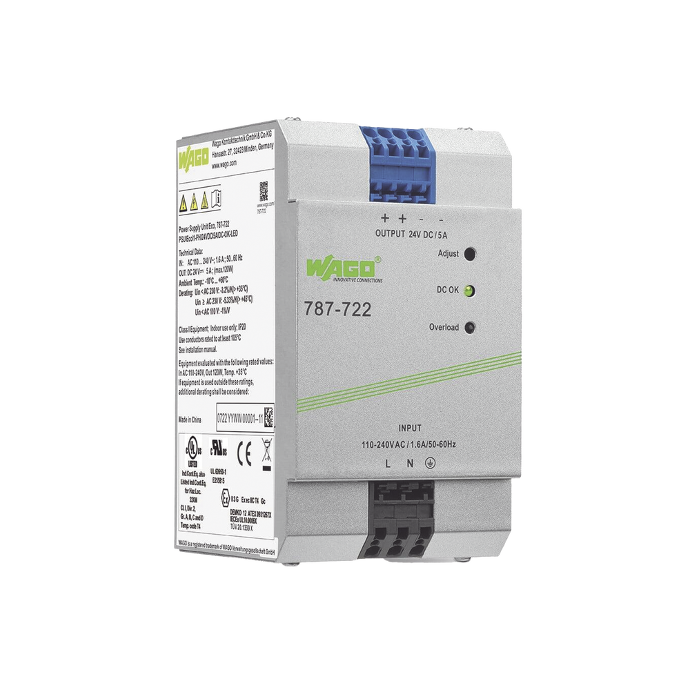 Fuente de Alimentación / 24V DC / 5A / 120W / PFC Activo / Montaje Carril DIN / IP20 / Conectores CAGE CLAMP® 4 mm²