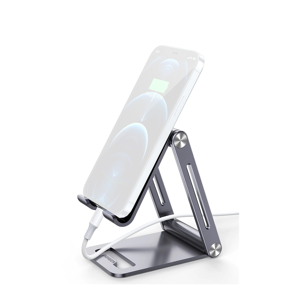 Soporte para Teléfono Celular de Aluminio | Angulo Ajustable | Amplia Compatibilidad con dispositivos de 4.7'' a 7.9'' | Antideslizante | Antiarañazos | Plegable | Color Gris. - Image 2