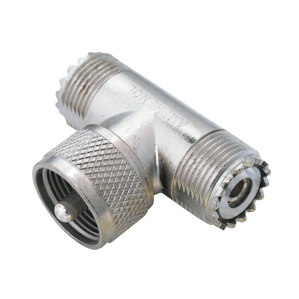 Adaptador en "T" AMPHENOL, de UHF Macho (PL-259) a Doble UHF Hembra (SO-239) para WP-629, WP-639, WP-641.