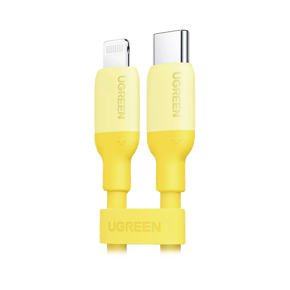 Cable USB-C a Lightning / Certificado MFi / 1 Metro / Adecuado para iPhone, iPad, iPod / Carga Rápida PD 20W / Sincronización de Datos de hasta 480 Mbps / Goma de Silicona y TPE. / Suave al Tacto / Color Yellow