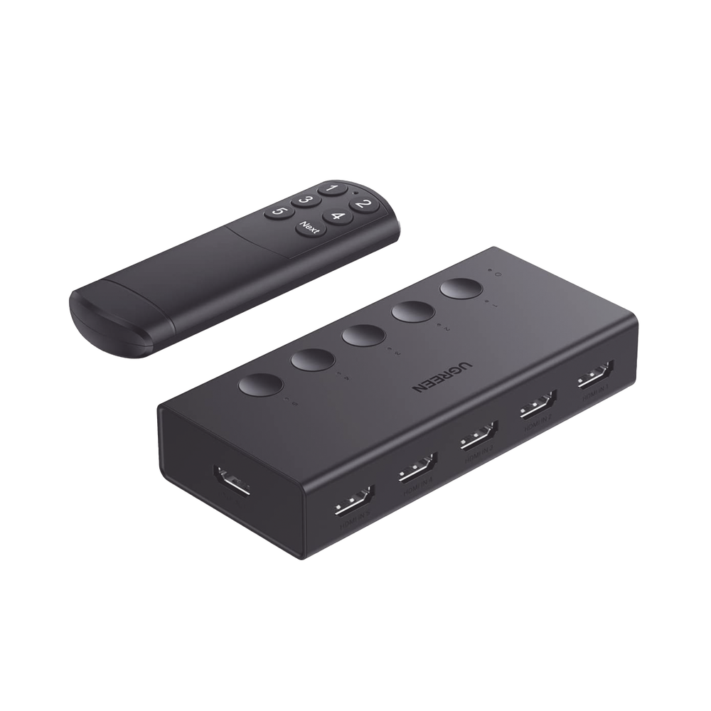 Conmutador HDMI 5X1 | 4K@60Hz | HDMI 2.0, 1.4 | HDCP 2.2, 1.4 | VRR | Dynamic HDR | 3D | CEC | EDID | IR 10 Metros (32.81 Pies) | 18Gbps | Cambio Manual y por Control Remoto | Incluye Cable de Alimentaci?n USB