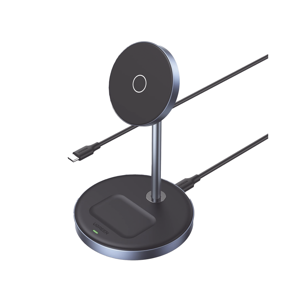 Soporte de Carga Inalámbrica | 3 en 1 | Compatible con MagSafe | Perfecto para iPhone y  AirPods | Carga Rápida Adaptativa /Simultanea | Múltiples Protecciones | Luz Indicadora LED | Aleación de Aluminio | Incluye Cable