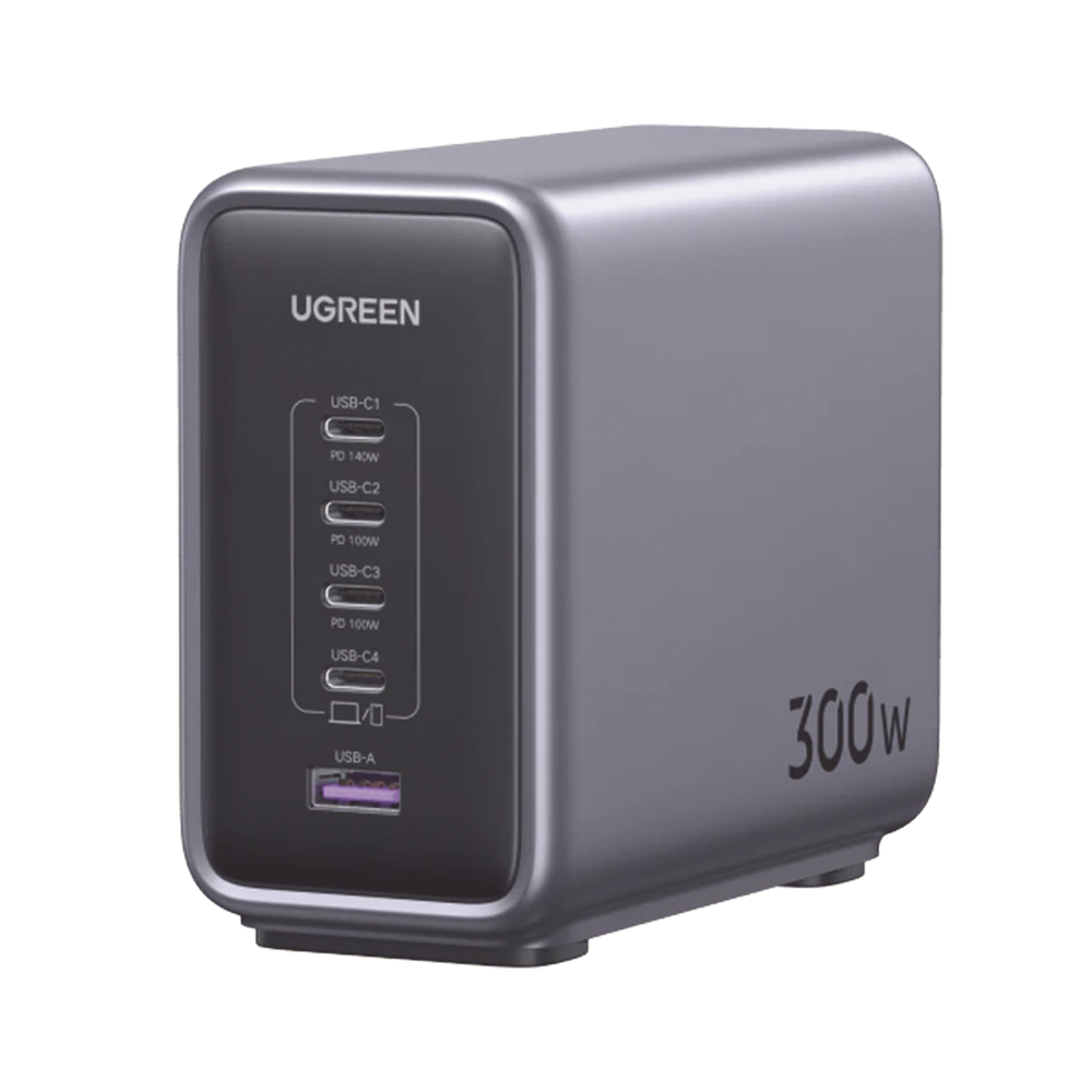 Cargador Rápido de Escritorio UGREEN Nexode 300W PD GaN de 5 Puertos.