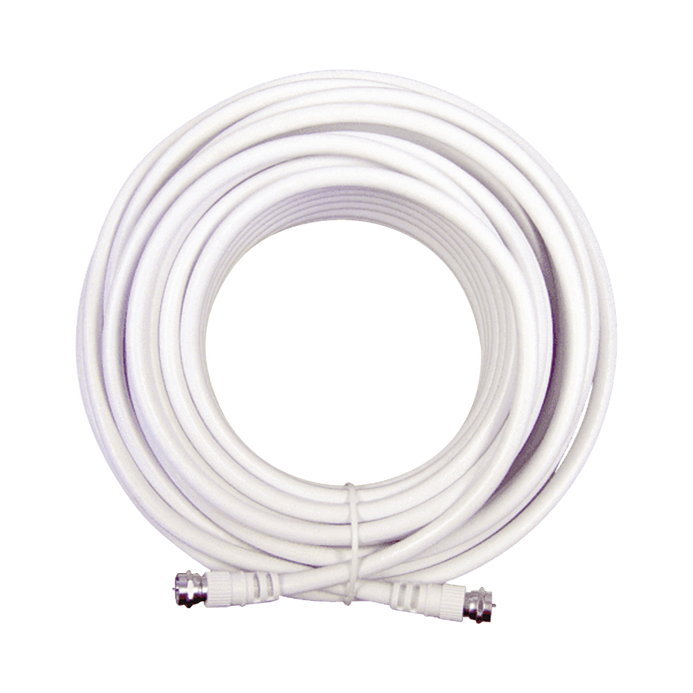 Jumper Coaxial con Cable Tipo RG-6 en Color Blanco de 6.09 Metros (20 Pies) de Longitud y Conectores F Macho en Ambos Extremos. 75 Ohm de Impedancia.