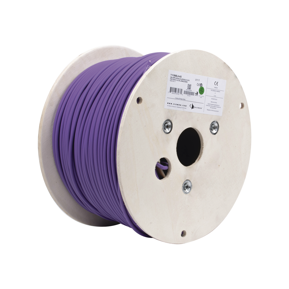 Bobina de Cable Blindado F/UTP de 4 Pares, Z-MAX, Cat6A, Soporte de Aplicaciones 10GBase-T, LS0H (Libre de Gases Toxicos), Color Violeta, 305 Metros (1000 Pies)