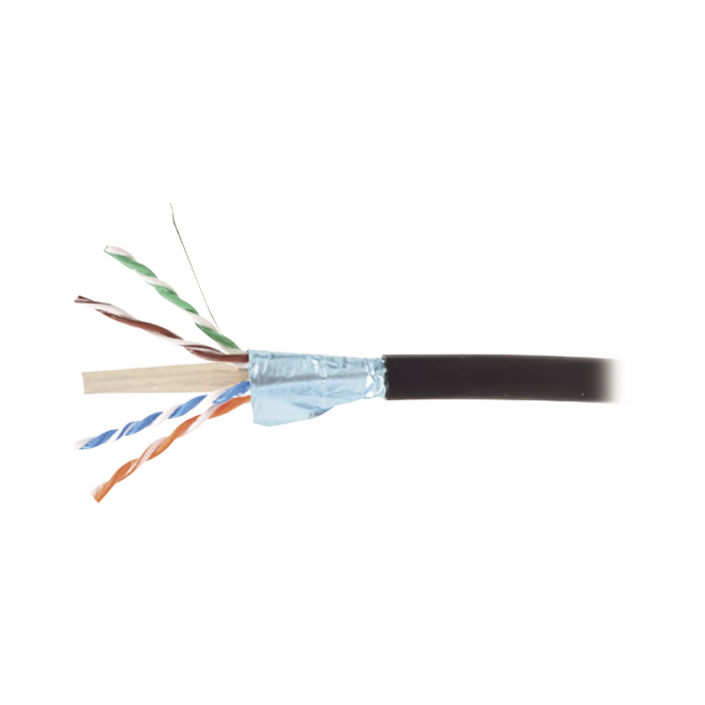 Bobina de Cable Blindado F/UTP de 4 Pares, Para Exterior con Gel, Cat6A (23 AWG), Industrial para Climas Extremos, Enterrado Directo, Color Negro, 305 Metros (1000 Pies)