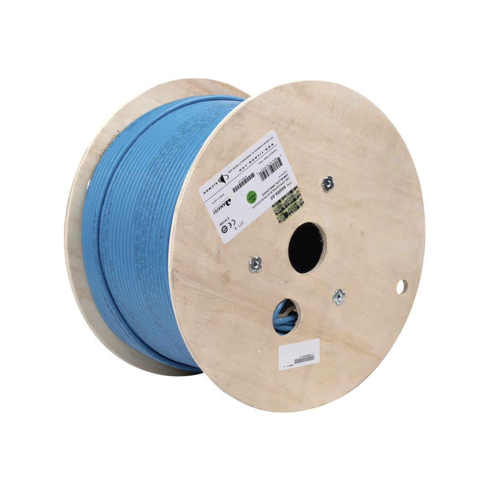 Bobina de Cable Blindado F/UTP de 4 Pares, Z-MAX, Cat6A, Soporte de Aplicaciones 10GBase-T, CMR (Riser), Color Azul, 305 Metros (1000 Pies)