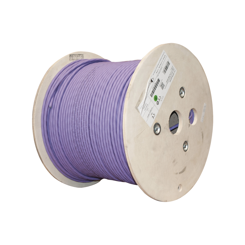 Bobina de Cable Blindado S/FTP de 4 Pares, Cat7A, Inmune a Ruido e Interferencias, LS0H (Bajo Humo, Cero Hal?genos), Color Violeta, 305 Metros (1000 Pies)
