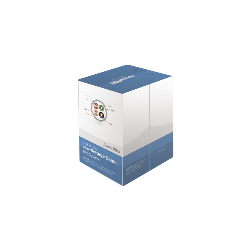 Bobina de 305 Metros (1000 Pies) con 4 Conductores de Cobre Trenzado Calibre 20, Aislamiento Individual de FRPVC de Alta Calidad, Cubierta Exterior de PVC con Protecci?n Anti-Flama CM. Para Aplicaciones de Control de Acceso