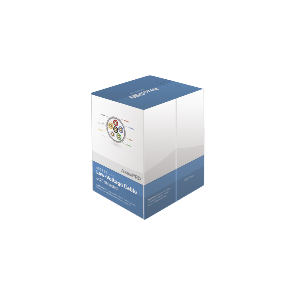 Bobina de 305 Metros (1000 Pies) con 6 Conductores de Cobre Trenzado Calibre 20, Aislamiento Individual de FRPVC de Alta Calidad, Cubierta Exterior de PVC con Protecci?n Anti-Flama CM. Para Aplicaciones de Control de Acceso